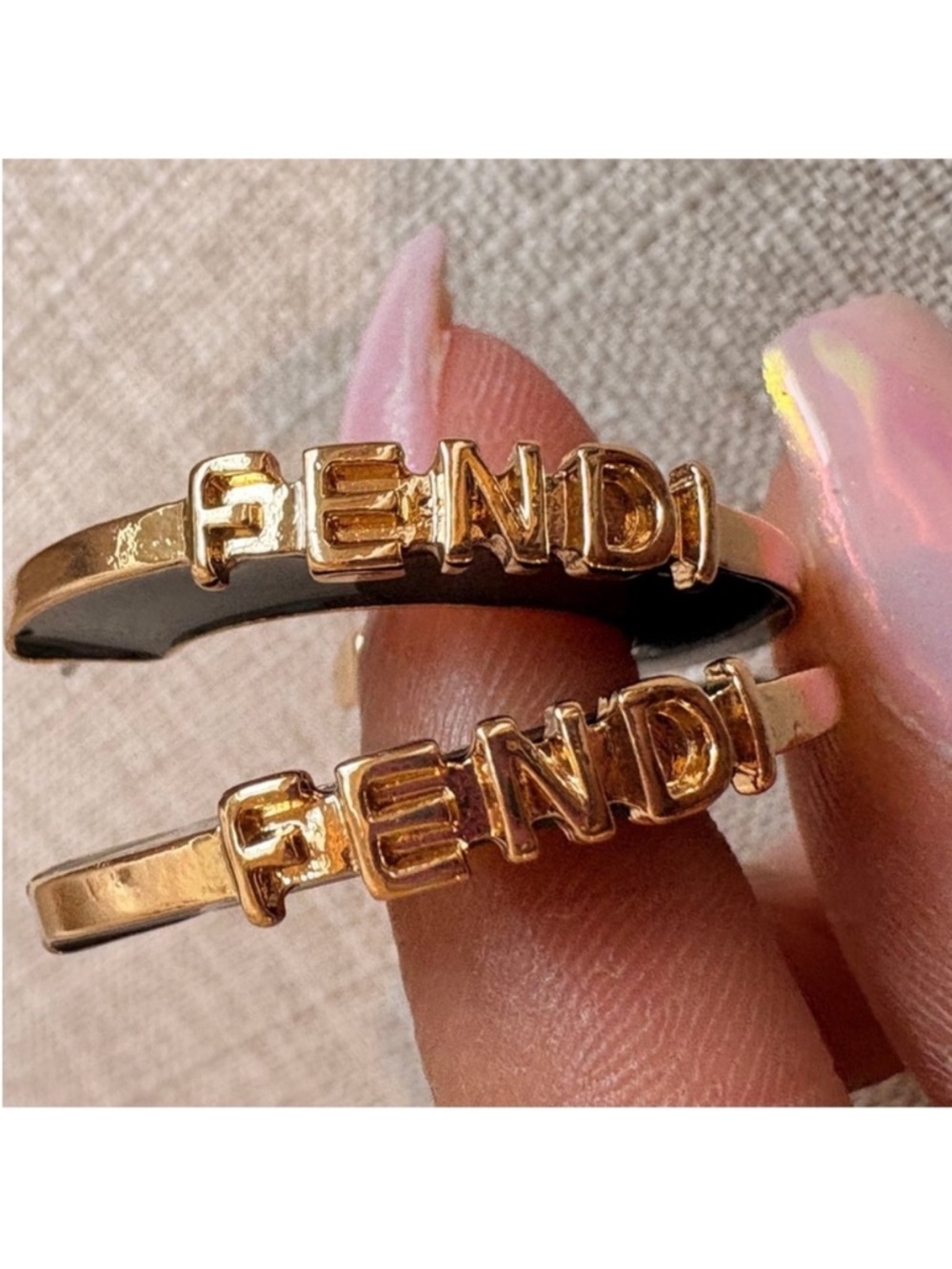 Fendi Gold-Tone Hoops with Black Enamel Logo Trim - Picture 2 of 8